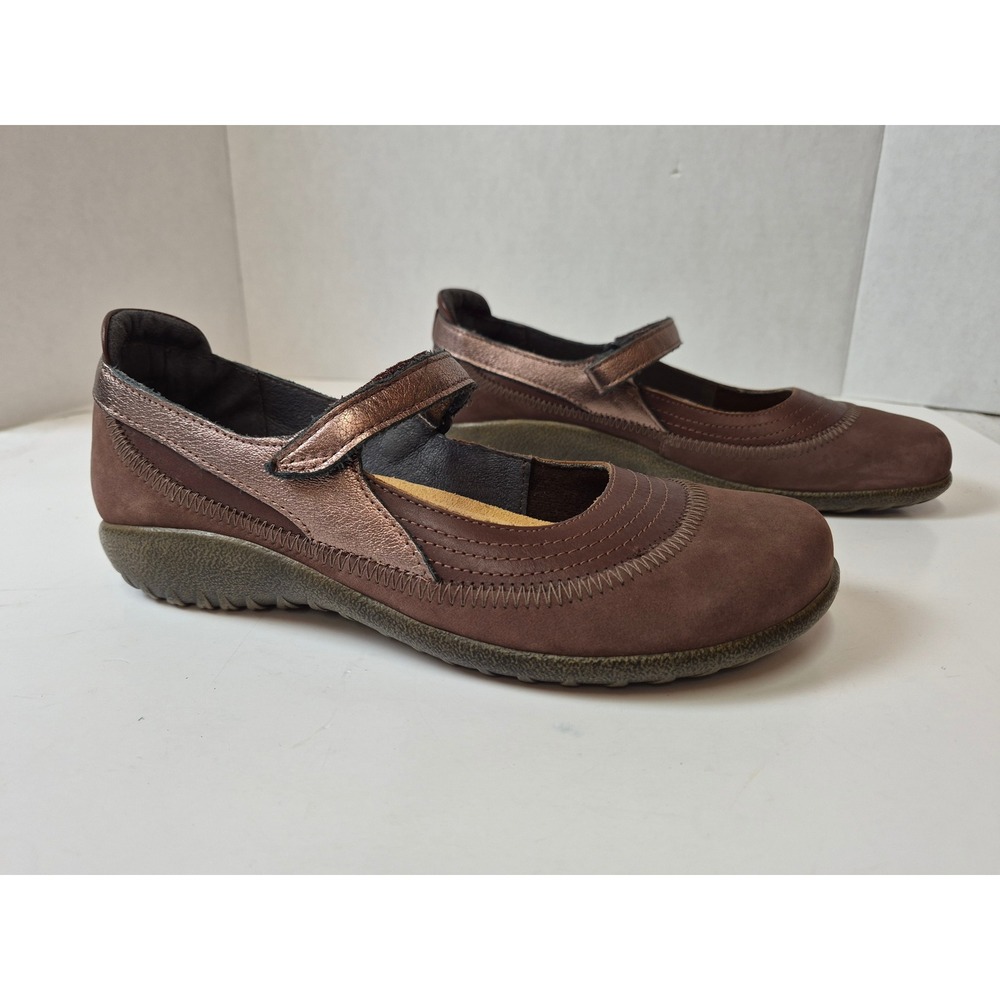 Naot Kirei Brown Nubuck Bronze Leather Mary Jane Flats Shoes Womens 39 L8